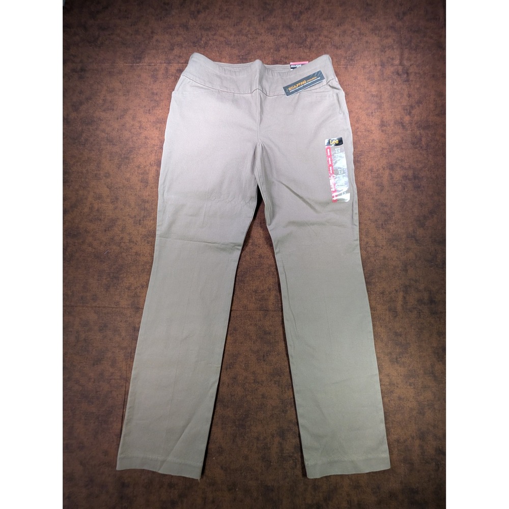 Lee Sculpting Slim Fit Slim Leg Pants Deep Breen Khaki Tan Chino 12‎ Medium NEW